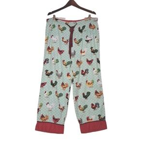 Nick & Nora Chicken Pajama PANTS ONLY Size Medium Roosters Eggs Print Hens Green